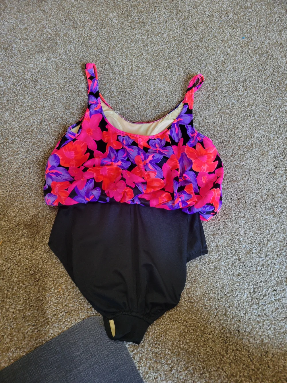 Vintage Secret Solutions one piece Women's Swimsuit pink purple floral black 10